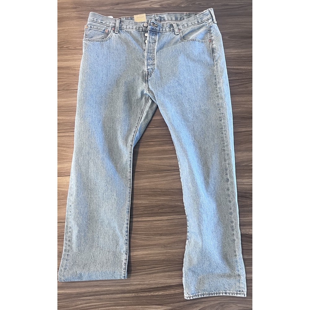 Levi's 501 Original Fit Men Denim Jeans 42x34 Light Blue Straight Leg Button Fly